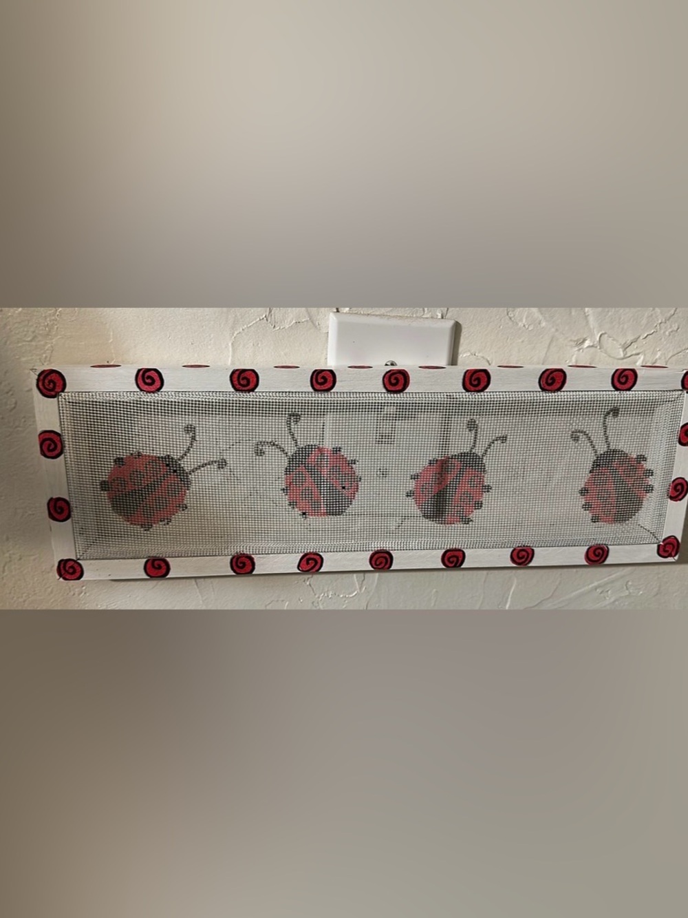 Hand-Painted Ladybug Mesh Screen Earring Holder Wall Decor (14" x 4.5")